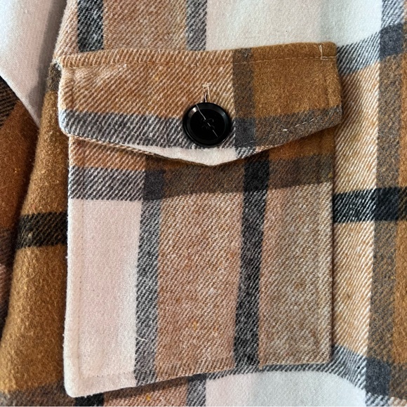 CI SONO | Brown, tan & white lightweight summer long plaid shacket jacket coat - Picture 7 of 15